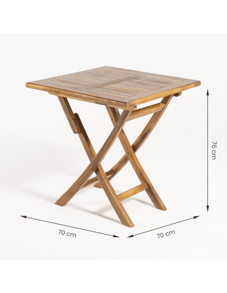 Terraco conjunto Tabela de teca quadrada 70 cm e 2 cadeiras dobraveis