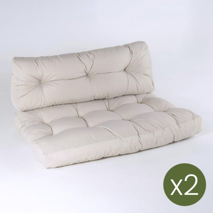 pack de 2 almofadas para paletes cor creme Almofada de assento 80x120x16 cm y almofada do encosto 42x120x16 cm a prova d'agua
