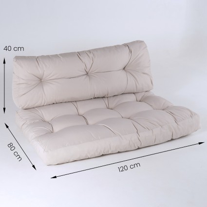 pack de 2 almofadas para paletes cor creme Almofada de assento 80x120x16 cm y almofada do encosto 42x120x16 cm a prova d'agua