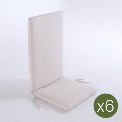 pack de 6 almofadas para cadeira reclinavel de olefina para jardim em cor natural Nao perde a cor Removivel Tamanho 114x48x5 cm