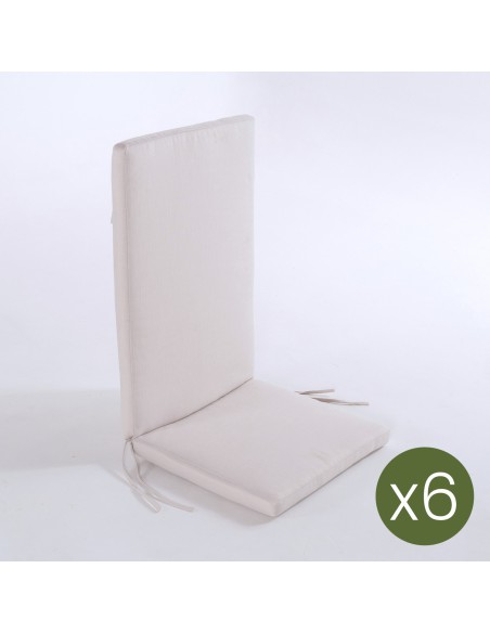 pack de 6 almofadas para cadeira reclinavel de olefina para jardim em cor natural Nao perde a cor Removivel Tamanho 114x48x5 cm