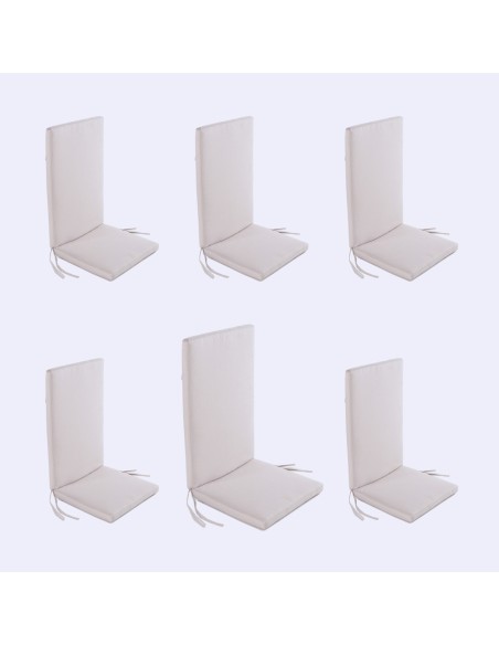 pack de 6 almofadas para cadeira reclinavel de olefina para jardim em cor natural Nao perde a cor Removivel Tamanho 114x48x5 cm