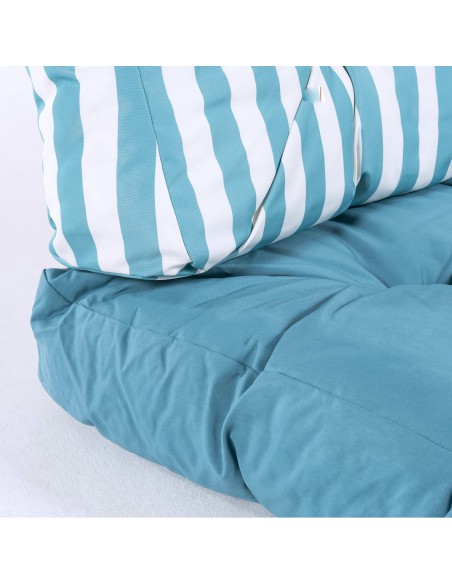 Almofadas para assento e paletes traseiras riscas turquesa