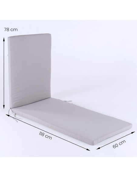 Pack com 2 almofadas de espreguicadeira de cor pedra repelente de agua e removivel Tamanho 196x60x5 cm Pack com 2 almofadas de espreguicadeira de cor pedra repelente de agua e removivel Tamanho 196x60x5 cm