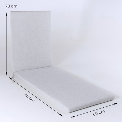 Almofada da espreguicadeira de olefina para exterior cor cinza claro removivel tamanho 196x60x5 cm