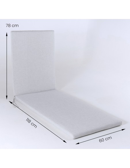 Almofada da espreguicadeira de olefina para exterior cor cinza claro removivel tamanho 196x60x5 cm