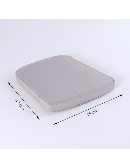 Almofada para cadeiras de jardim com formato curvo cor pedra repelente de agua removivel medidas 45x47x5 cm