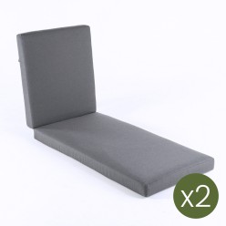 Pack 2 almofadas para espreguicadeira exterior cor cinza olefina nao desbota removivel tamanho 190x60x10 cm