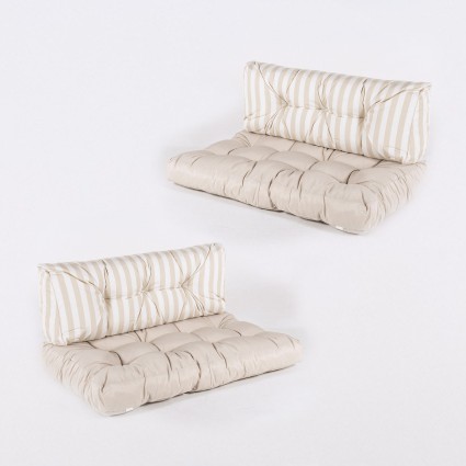 Almofadas para paletes assento baunilha e costas listradas baunilha 2-pack