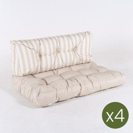 Almofadas para paletes assento baunilha e costas listradas baunilha - pack de 4 unidades