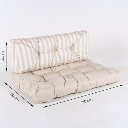 Almofadas para paletes assento baunilha e costas listradas baunilha - pack de 4 unidades