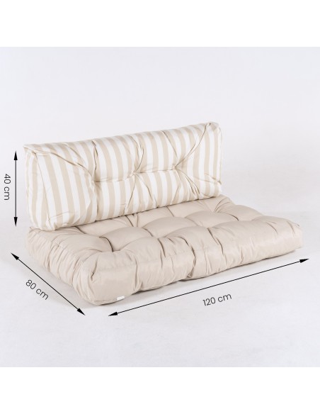 Almofadas para paletes assento baunilha e costas listradas baunilha - pack de 4 unidades Almofadas para paletes assento baunilha e costas listradas baunilha - pack de 4 unidades