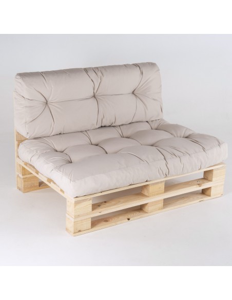 Canape palette avec coussins d'assise et de dossier beiges