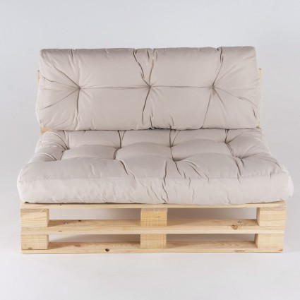 Canape palette avec coussins d'assise et de dossier beiges