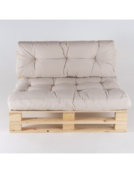 Canape palette avec coussins d'assise et de dossier beiges