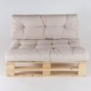 Sofá de palete + almofada de assento 80x120x16 cm + almofada de encosto 42x120x16 cm, repelente de água, cor creme