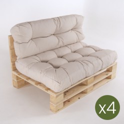 pack de 4 paletes de sofas y 4 almofadas de assento 80x120x16 cm y 4 almofadas de encosto 42x120x16 cm cor Lux Cream