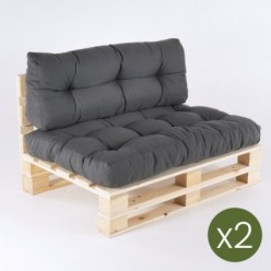 pack de 2 sofás de paletes + 2 almofadas de assento 80x120x16 cm + 2 almofadas de encosto 42x120x16 cm, cor cinza olefina