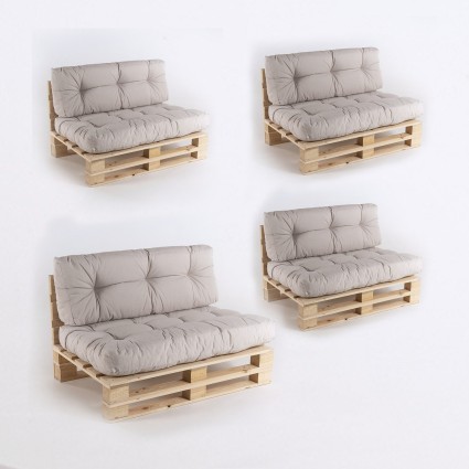Sofa de pales y cojines asiento con respaldo Olefin crudo - Pack 4 unidades