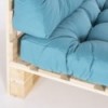 Sofá de palets con cojines asiento y respaldo turquesa