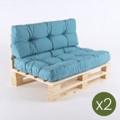 Sofá de palés y cojines asiento y respaldo turquesa - Pack 2 unidades