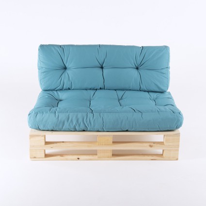 pack de 2 paletes de sofas y 2 almofadas de assento 80x120x16 cm y 2 almofadas de encosto 42x120x16 cm cor turquesa