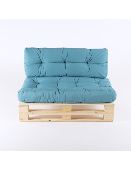 pack de 2 paletes de sofas y 2 almofadas de assento 80x120x16 cm y 2 almofadas de encosto 42x120x16 cm cor turquesa
