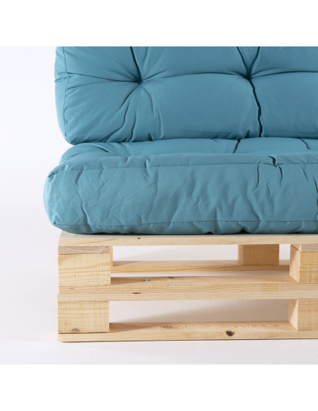 pack de 2 paletes de sofas y 2 almofadas de assento 80x120x16 cm y 2 almofadas de encosto 42x120x16 cm cor turquesa