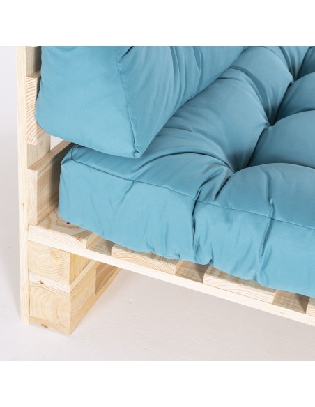 pack de 2 paletes de sofas y 2 almofadas de assento 80x120x16 cm y 2 almofadas de encosto 42x120x16 cm cor turquesa