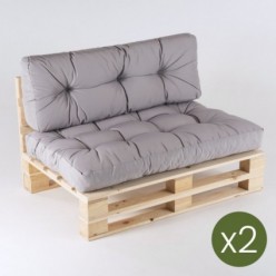 Sofá de palés y cojines color piedra asiento y respaldo - Pack 2 unidades