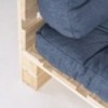 Sofá de palés con sus cojines asiento y respaldo Olefin azul