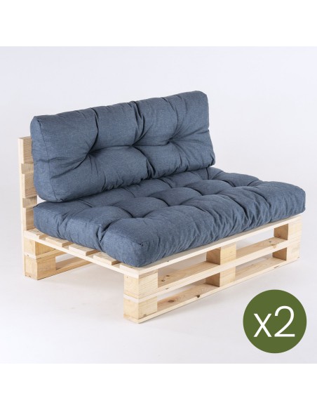 Canape palette et coussins bleu olefine assise et dossier - Pack 2 unites