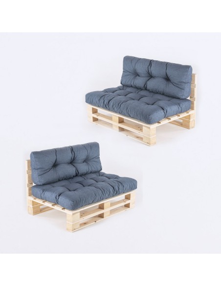 Canape palette et coussins bleu olefine assise et dossier - Pack 2 unites