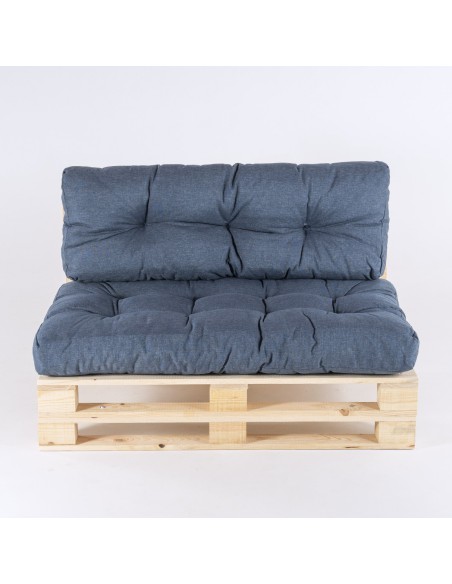 Canape palette et coussins bleu olefine assise et dossier - Pack 2 unites