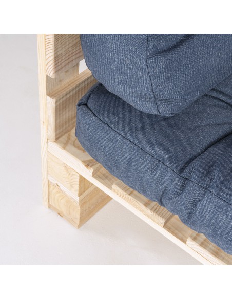 Canape palette et coussins bleu olefine assise et dossier - Pack 2 unites