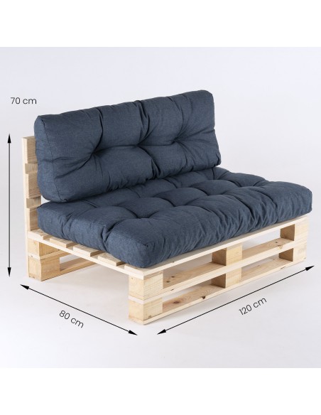 Canape palette et coussins bleu olefine assise et dossier - Pack 2 unites