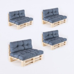Pack de 4 paletes de sofas y 4 almofadas de assento 80x120x16 cm y 4 almofadas de encosto 42x120x16 cm cor azul olefina 2