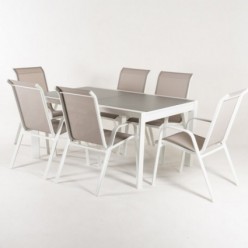Ensemble de meubles de jardin. Table 160/210 et 6 fauteuils Laver