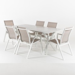 Mesa de jardim conjunto de 190 cm e 6 poltronas de aluminio reforcadas Laver