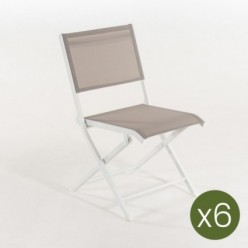 Pack de 6 cadeiras dobráveis ao ar livre, alumínio branco e textilene de cor cinza claro, Dimensões: 48x48x84 cm