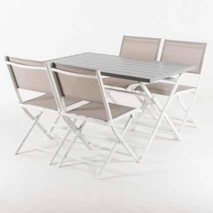 Conjunto para jardín de mesa y 4 sillas de aluminio plegables Laver