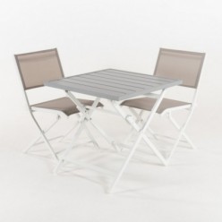 Set de table d'extérieur et 2 chaises pliantes en aluminium Laver
