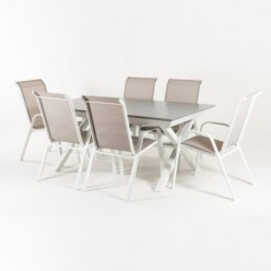 Ensemble de jardin avec table extensible 170-240 Silver-Laver et 6 fauteuils empilables Laver