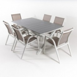 Conjunto de exterior de mesa extensible 170-240 Silver Laver y 6 sillones reforzados Laver