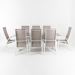 Exterior conjunto extensivel tabela 215-295 e 8 poltronas de Laver empilhaveis e reclinaveis 2