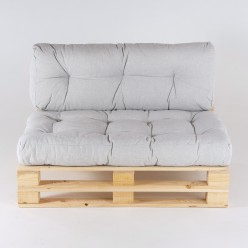 Sofa de palet con cojines Olefin gris claro asiento y respaldo 2
