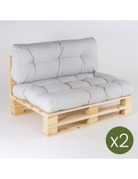 Canape palette et coussins d'assise et de dossier Olefin gris clair - Pack 2 unites