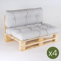 Pack de 4 paletes de sofas y 4 almofadas de assento 80x120x16 cm y 4 almofadas de encosto 42x120x16 cm