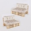 Sofa de palet con sus cojines asiento vainilla  y respaldo rayas vainilla - Pack 2 unidades