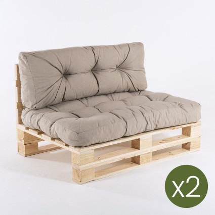 Sofa de palets y cojines asiento y respaldo olefin marron tostado - Pack 2 unidades